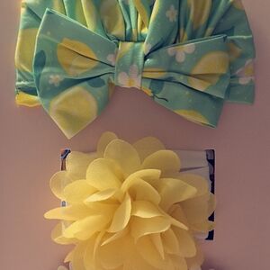 Lemon Print Kids Headband and Yellow Flower Clip Set